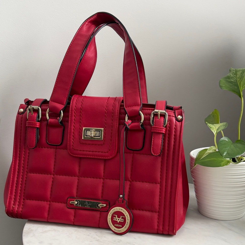 Versace Red Quilted Satchel with Gold Hardware Vintage